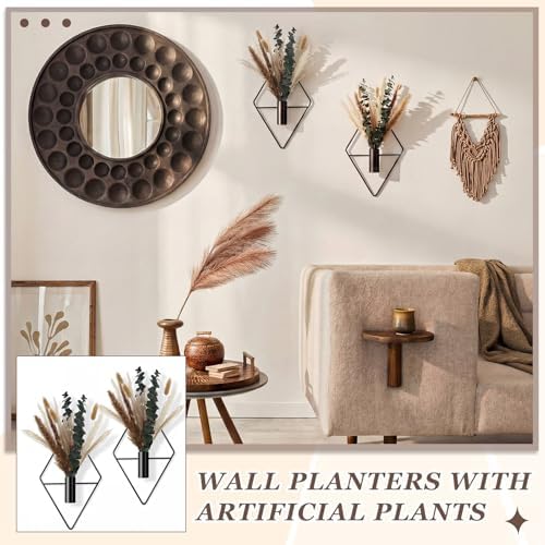 Jexine 2 Pcs Hanging Artificial Planters Wall Decor, Matte Black, Pampas - Image 5