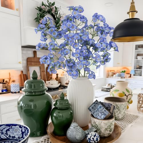 3 Pcs Artificial Wildflowers Dark Blue Long Stem Faux Silk Flowers for Vase - Image 7