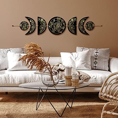 BBTO Boho Wall Decoration Moon Phase Wall Art Star Moon Decor, Black, Gold - Image 2