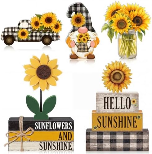 11 Pcs Sunflower Table Centerpiece Decorations, Wooden Stacked Sign by Quzzil