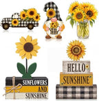 11 Pcs Sunflower Table Centerpiece Decorations, Wooden Stacked Sign by Quzzil
