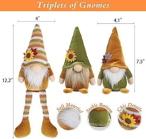 DAZONGE 3PCS Gnome Plush for Fall Decor, Harvest Gnomes Tiered Tray Decor - Image 2