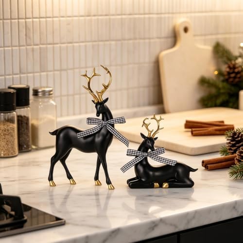 WDS WONDROUS Christmas Reindeer Decorations Modern Black Gold Table Decor - Image 6