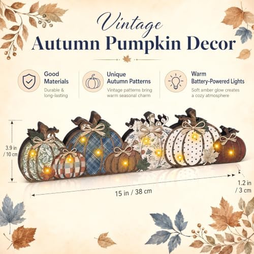 RattanView Lighted Fall Pumpkin Table Decorations Wooden Autumn Centerpiece - Image 2