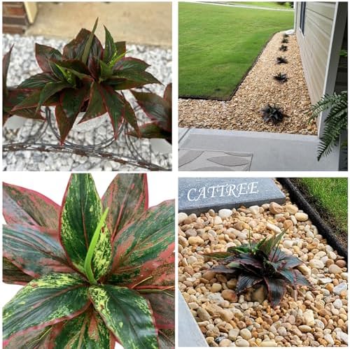 CATTREE Artificial Outdoor Plants, Fake Agave Shrubs Faux Grass Plastic Leaves Greenery Bushes Plant for Home Decor Garden Wedding Party Decorations Indoor Yard UV Resistant Planter Filler Red 4 Pack - Image 4