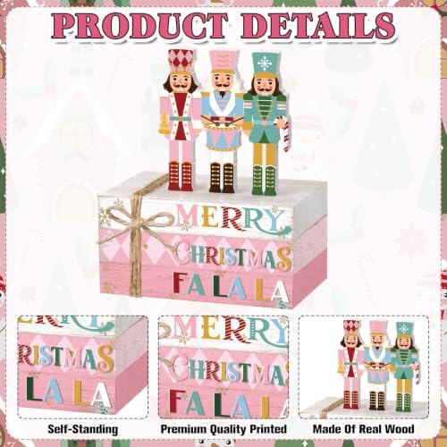 Geelin 4 Pcs Christmas Pink Nutcracker Table Decoration Stacked Wooden Book - Image 4