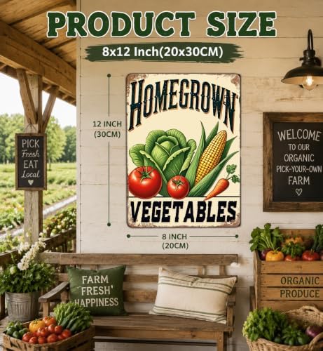 Vegetable Tomatoes Metal Tin Sign 12x8 Inch Farmhouse Kitchen Wall Decor with Tomato Corn Fresh Harvest Design Rustic Farm Garden Sign for Home Restaurant Yard Outdoor Country Decor - Image 4