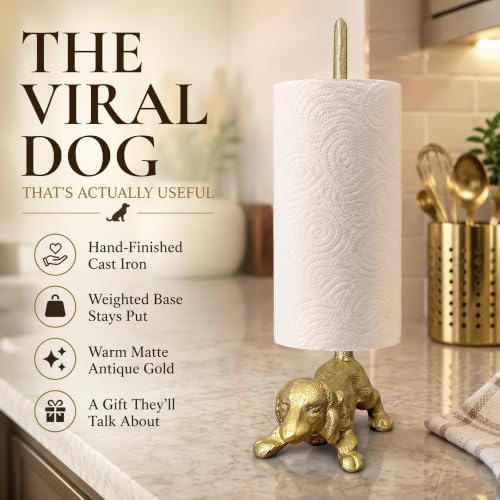 WallCharmers Gold Dog Paper Towel Holder & Metal Toilet Paper Holder Stand - Image 2