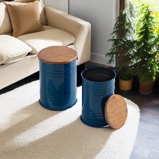 Glitzhome Rustic Storage Ottoman Seat Stool, Farmhouse Nesting End Table - Image 6