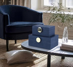 HofferRuffer Faux Leather Jewelry Boxes, Decorative Boxes Storage Accessory Organizer with Gold Hardware Decor, Classic Vegan Leather Set of 2 Pieces (Navy Blue) - Image 5