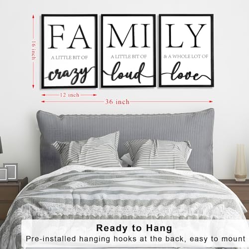 3D Wood Family Wall Decor, 36" x 16" Framed Family Sign Wall Art, 3D Pictures for Living Room (Ready to Hang, 12x16 inches, Set of 3, Framed) - Image 5