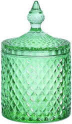 Sizikato Diamond Faceted Glass Candy Jar with Lid, 18oz Green Decorative Jar, Nut Jar, Dried Fruit Storage Jar. by Sizikato
