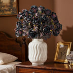 Artificial Roses 20PCS 23.2In Fake Roses Long Stem Artificial Flowers for Tall Vase Silk Rose Autumn Suitable for Indoor Halloween Gothic Decoration Wedding Party Decor DIY Bouquet Dark Blue - Image 5