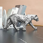 Cheetah Statue Home Decor Leopard Sculpture Resin Sitting Cheetah Figurine Desktop Table Top Ornament Decoration for Home Office-Gold Or Silver (Walking-Silver) - Image 6