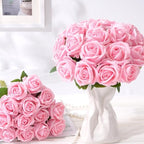 200Pcs Pink Roses Artificial Flowers Real Touch Velvet Fake Roses Bouquet - Image 3