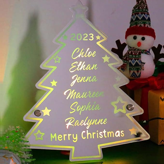 VEELU Personalized Custom Name Mirror LED Light Up, Christmas Tree Wall Decor - Image 4