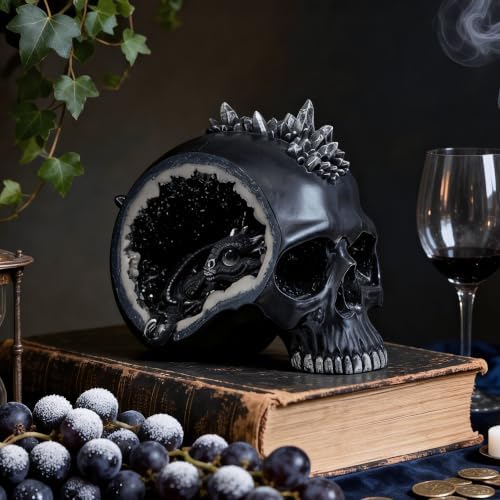 Resin Geode Skull Figurine Statue with Baby Dragon. Gifts for Skull Lovers - Image 6