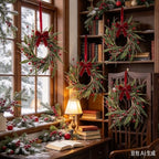 10 PCS Mini Christmas Wreaths for Cabinets 9" Christmas Kitchen Cabinet with Pine Needles Pinecones Red Berries Bells and Bow Christmas Wreath for Front Door Window Wall Xmas Holiday Home Decor - Image 6