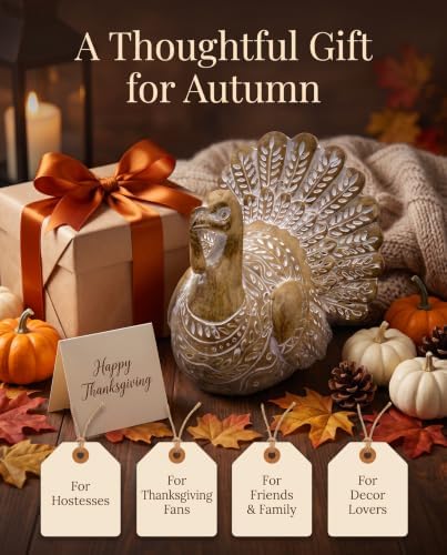 GoGnome Resin Turkey Figurine, Hand-Painted Thanksgiving Tabletop Decor, Fall Harvest Turkey Statue for Mantel, Shelf, Dining Table, Kitchen, Entryway - Image 6
