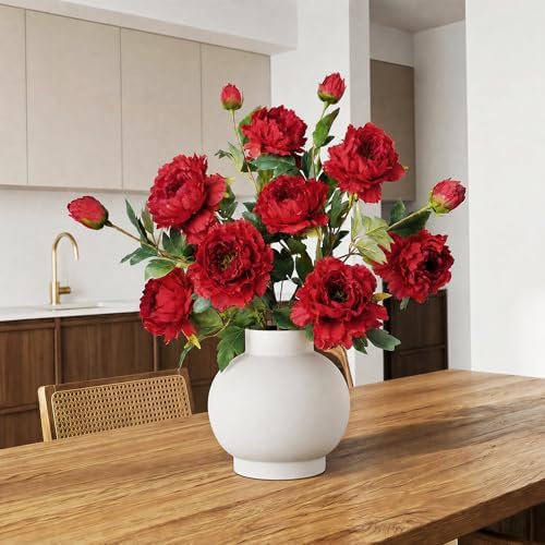 Silk Peonies Artificial Flowers, Red, 4PCS, 31.5'' Long Stem - Image 4
