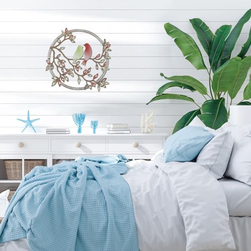 Ferraycle Metal Wall Art Bird on Tree Branch Silhouette Bird Hanging Ornament Porch Wall Decor for Living Room Outdoor Garden Bedroom Office Housewarming Party Decoration(Elegant Color) - Image 4