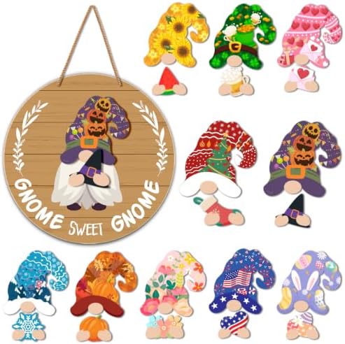 Interchangeable Gnome Welcome Sign Fall Halloween Door Decor, Tan by Unknown