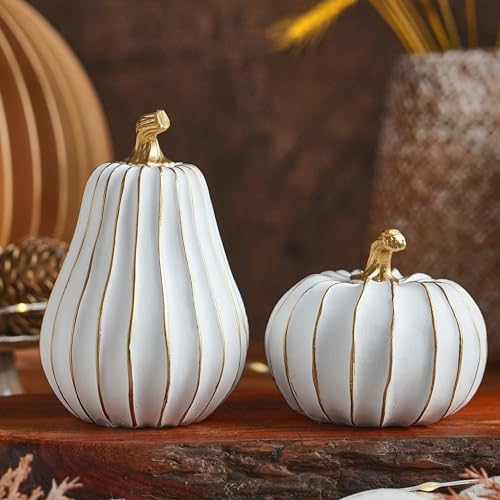 FESTGLOX Pumpkin Fall Decor, White Gold Pumpkin for Thanksgiving Decoration - Image 4