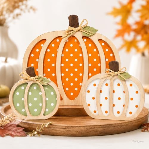 Fall Decorations for Home, Wooden Polka Dot Pumpkin Fall Decor - Image 2