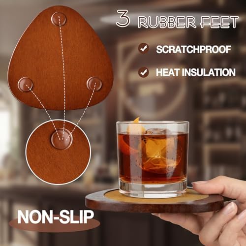 Newtay 6 Pcs Mid Century Modern Coasters Wood Absorbent Coaster, Brown - Image 4