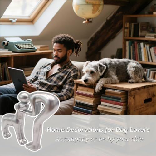 Silver Human and Dog Statue Decoration, Cute Pet Sculpture Home Decor Tabletop Ornament Office Living Room Bedroom Home, for Dog Lovers Friends Family Decoration - Image 3