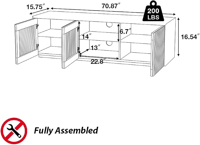 POVISON Mid Century Modern Wood Slatted TV Stand - Image 6
