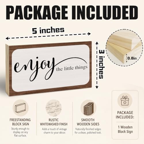 3x5 Inspirational Wooden Block Sign, Enjoy the Little Things, Rustic - Image 2