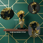 Lescafita African Queen Sculpture Gold Flower Crown, Black and Gold Checkered Gift Statue, Luxury Art Figurine for Home Decor Shelf Table Display - Image 3