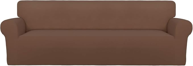 PureFit Stretch Couch Covers for Sofa 4 Seater Slipcovers Brown | 1-Piece Sofa by PureFit