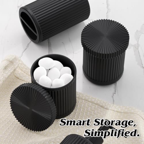 Black Glass Bathroom Accessories Set 5 Piece, Vintage Ribbed Soap Dispenser, Toothbrush Holder, Tumbler, Qtip Jars, Cute Aesthetic Vanity Organizer for Home, Restroom Countertop Decor - Image 5