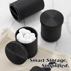 Black Glass Bathroom Accessories Set 5 Piece, Vintage Ribbed Soap Dispenser, Toothbrush Holder, Tumbler, Qtip Jars, Cute Aesthetic Vanity Organizer for Home, Restroom Countertop Decor - Image 5