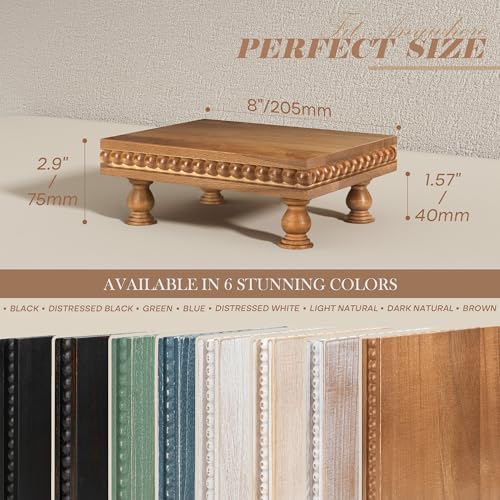 EOSAHR Wood Riser with Beaded: Pedestal Stand for Home Rustic Decor, Brown - Image 2