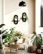 Floating Shelves for Wall, Boho Home Wall Decor,Rattan Plant Shelf Set of 2, Mid Century Small Decorative Shelf, Natural Wood Shelves for Living Room,Bedroom,House,Office (Black) - Image 2