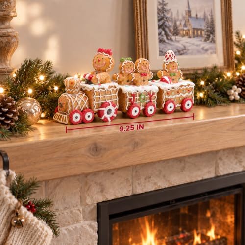 Hodao 9.25IN Gingerbread Train Figurine, Home Tabletop Decor for Christmas - Image 7