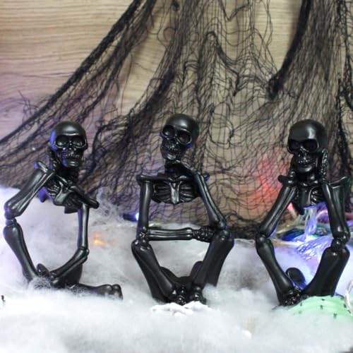 Black Skeleton Decor Set of 3, Thinker Skeleton Figurines for Home Decor, Gothic Shelf Decor Aesthetic, Resin Halloween Decorations for Bookshelf, Desk, Coffee Table - Image 2