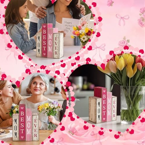 Lineshading 4 Pcs Mothers Day Table Decoration Wooden Book Signs - Image 5