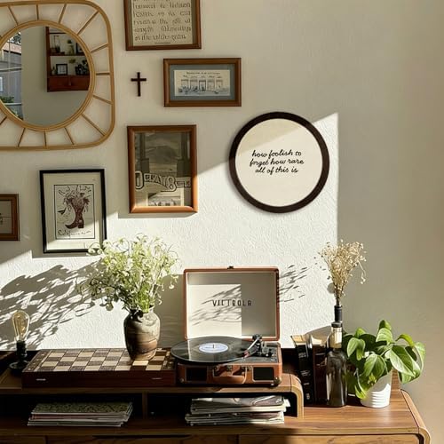 CFFJLHN Rustic Farmhouse Wall Art Decor Motivational Neutral Minimalist Round Wood Hanging Wall Decor for Home Bedroom Living Room, How Foolish To Forget How Rare All Of This Is, 10x10 Inch - Image 3