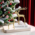 Reindeer Figurine Statues Deluxe Set of 2, Christmas Deer Pure Copper Heavy Reindeer Ornaments for Home Decor Accents Living Room Office Bookself Tabletop Mantle Christmas Decoration, Gold - Image 5