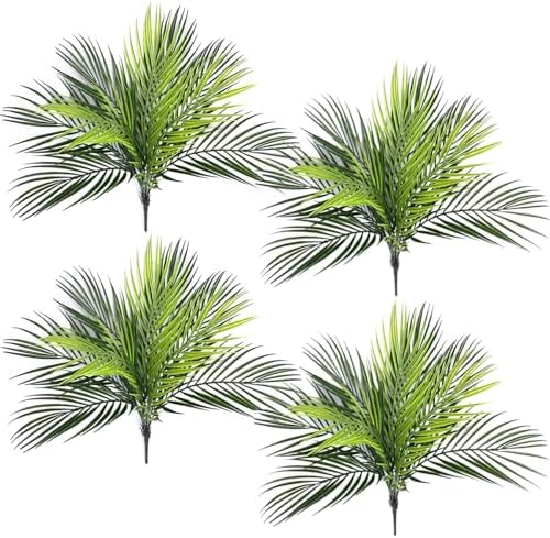 CATTREE Artificial Palm Plants, Faux Tropical Plant Plastic Shrubs Fern Leaves Coconut Tree Fake Bushes for Indoor Outdoor Home Verandah Office Table Centerpieces Arrangements DIY Decoration 4 Pack by CATTREE