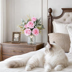 Faux Flowers in Vase Pink Roses Floral Arrangements for Home Decor - Image 7