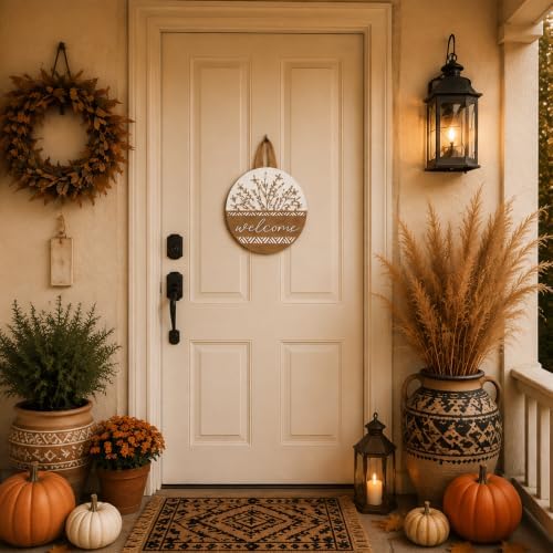 3D Wooden Welcome Sign for Front Door, Boho Rustic Round Door Hanger, Modern Farmhouse Wall Decor, Housewarming Gift for New Home, Porch & Fence Decoration for Spring, Summer, Fall and All Seasons - Image 2