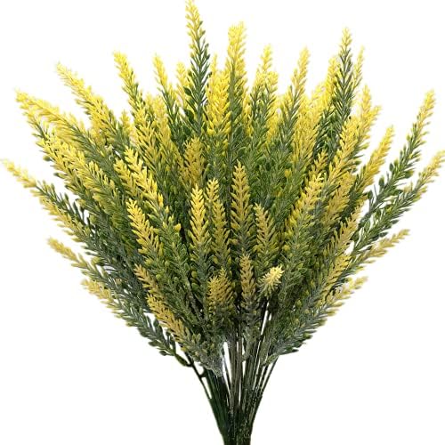 Artificial Lavender Yellow 4 Bundles, Lifelike Faux Flowers Foliage Leaves Plant for Wedding Bouquets, Outside Hanging Planter, Farmhouse Indoor Outdoor Patio Home Decor by LOVENIMEN
