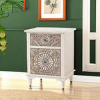 HOMPUS White Nightstand with Drawer & Storage, Fully-Assembled Flower Motif - Image 5