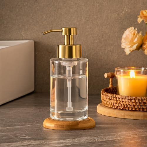 Enra Foaming Soap Dispenser, Clear Thick Glass Bottle Gold Pump Bathroom - Image 7