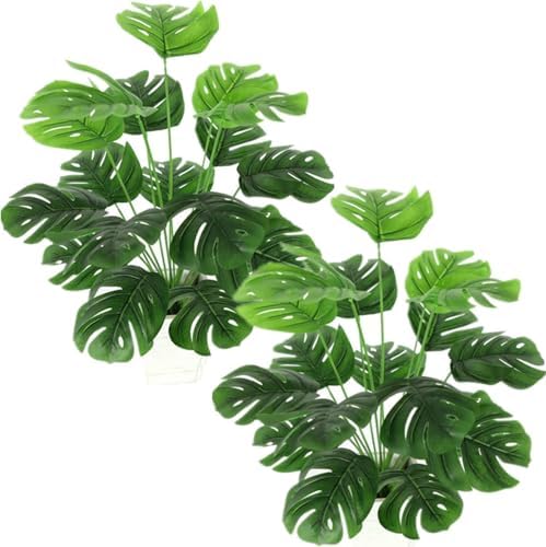 Artificial Shrubs Plant, CATTREE Fake Tropical Palm 2 Pack Taro Leaves Faux Greenery Bushes Realistic Monstera Farmhouse Plants for Home Kitchen Garden Bathroom Bedroom Decor Outdoor Indoor Decoration by CATTREE
